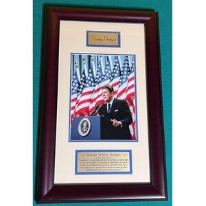 President Ronald Reagan Wall Hanging Picture Brass Plaque in Frame 21 X 14" Read